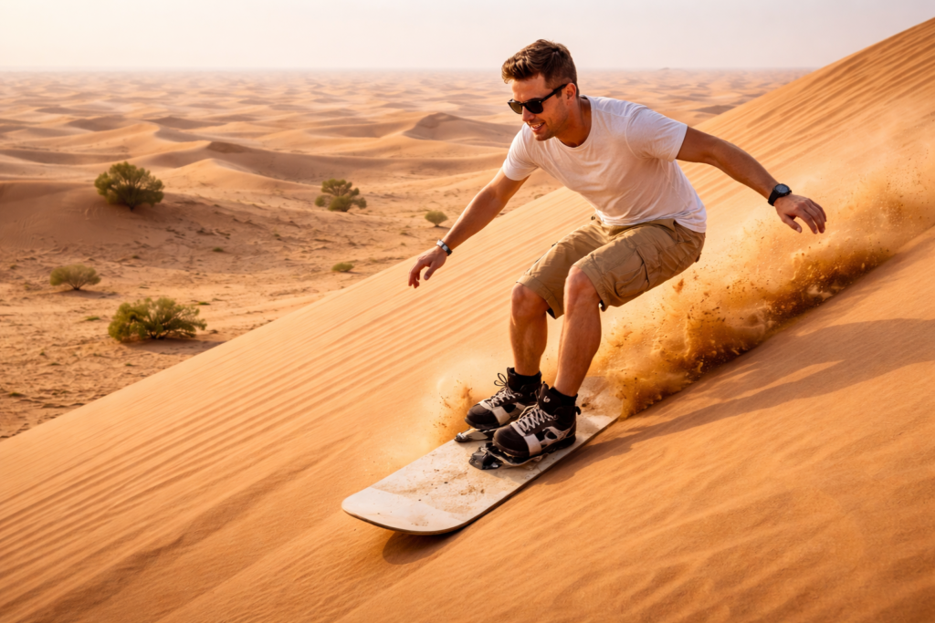 Sandboarding in Al Khatim Desert